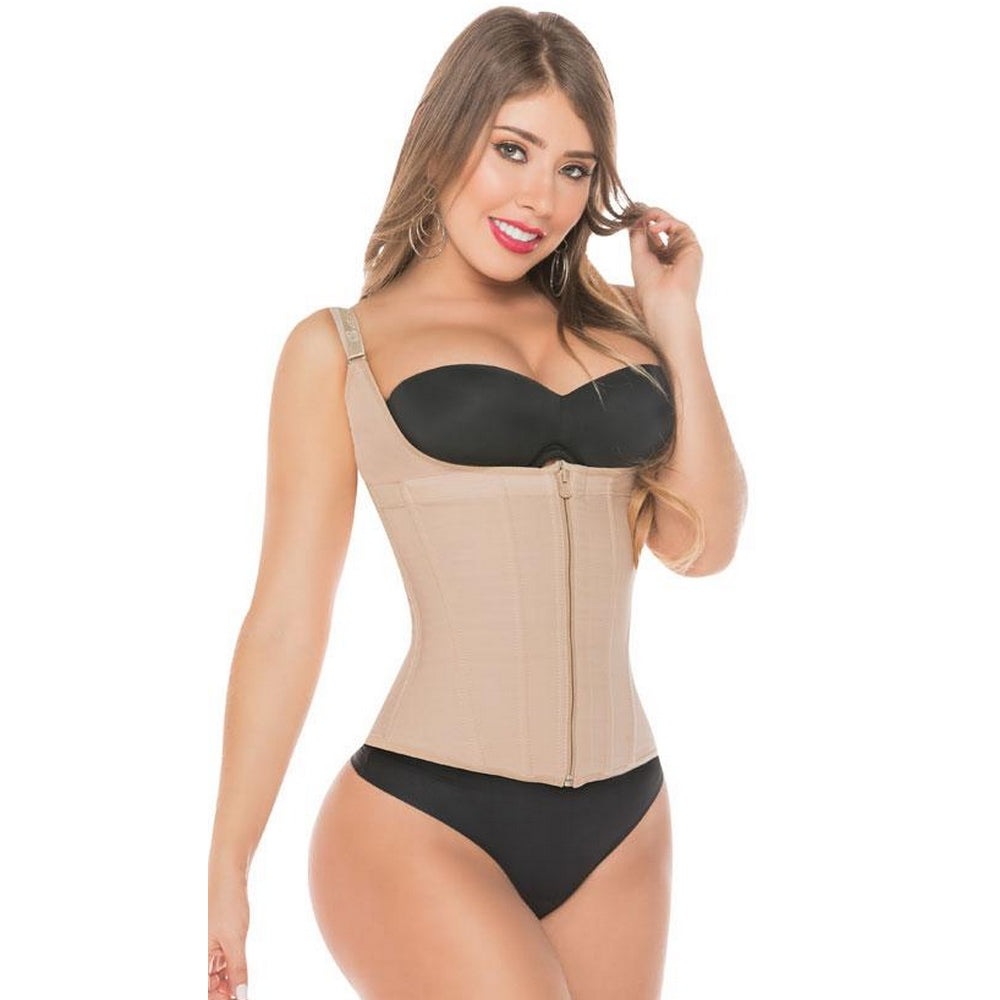 Faja-Salome-0314-Lady's-Vest-Waist-Trainer-with-Zipper-Wide-Straps-Cocoa
