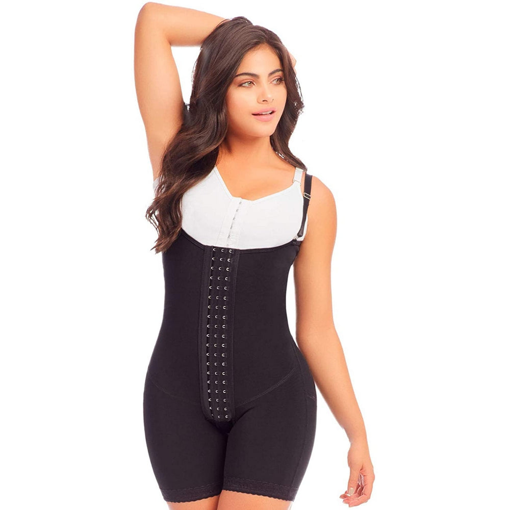 Delie By Fajas Diseños DPrada Faja 09111 Black Colombiana Shapewear short style with 3 tiers of hooks Plus Size
