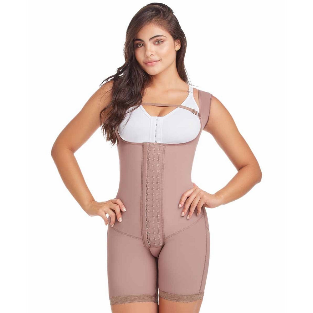Delie by Fajas Diseños DPrada Faja Colombiana Body Garment 3 Level Hooks and Bra-less Cafe 09185