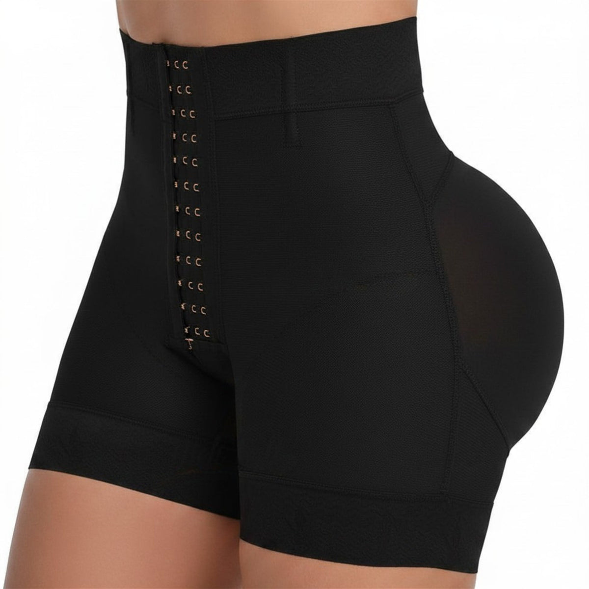 Melibelt 5035 HELENA high-waist body short in Black - side view with hook closure