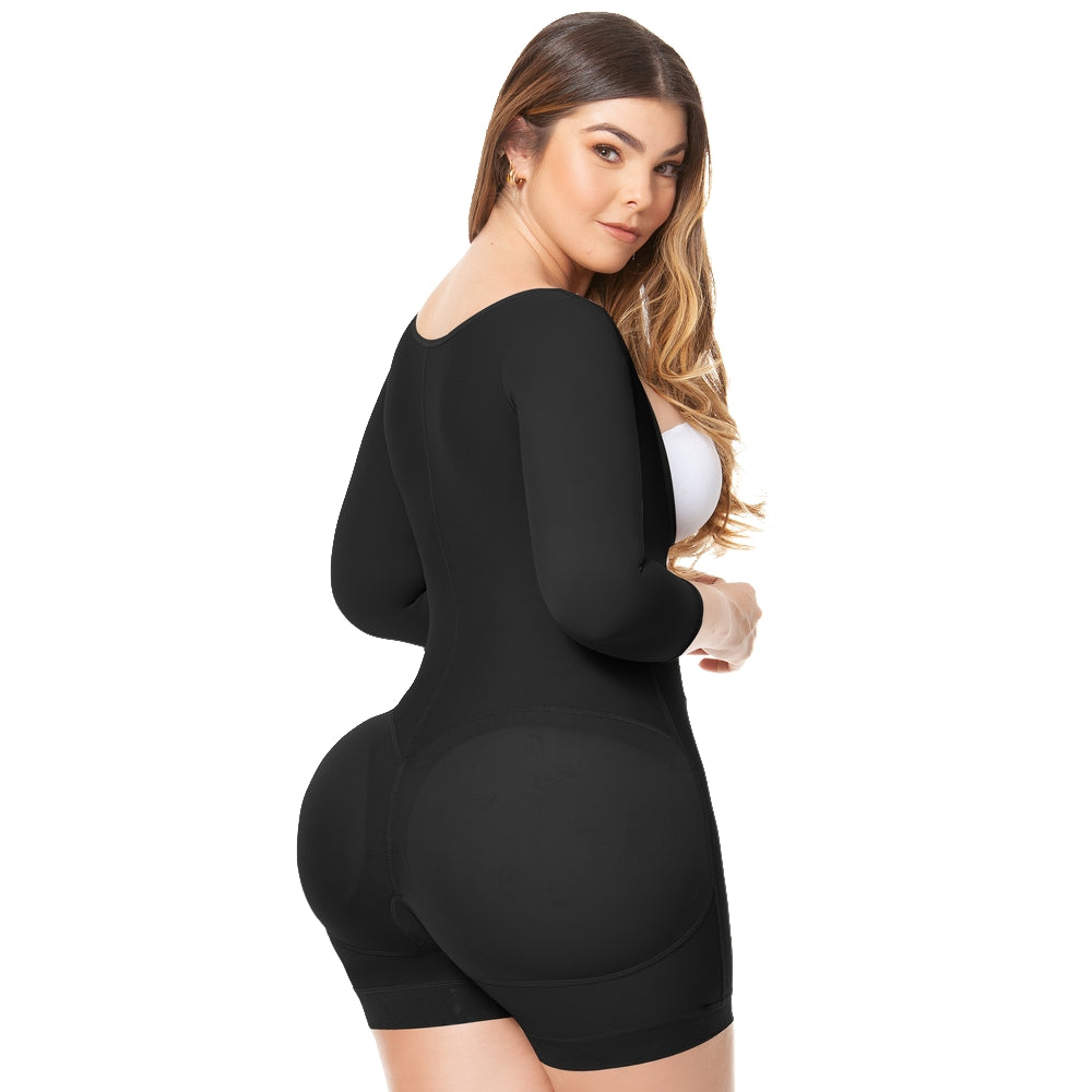 Faja-colombiana-Melibelt-2023-Full-Body-shaper-post-surgical-with-sleeves-Black-retail
