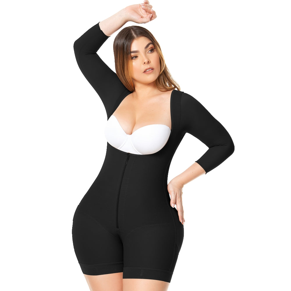 Faja-colombiana-Melibelt-2023-Full-Body-shaper-post-surgical-with-sleeves-Black-retail