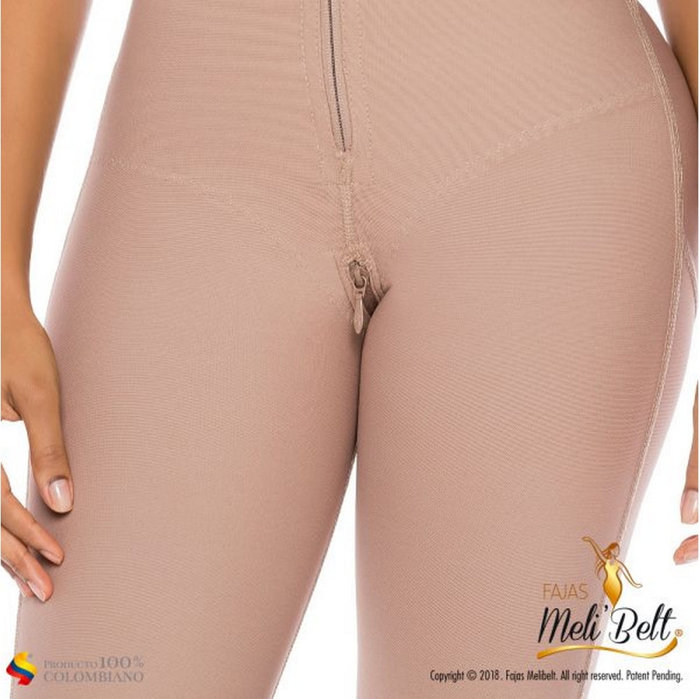 Fajas-Colombiana-Melibelt-3022-postpartum-Smart-compression-fabric-optimal-body-shaping Double-abdominal-reinforcement-Long-girdle-to-the-knee-Natural-Butt-Lift-System-Coffe