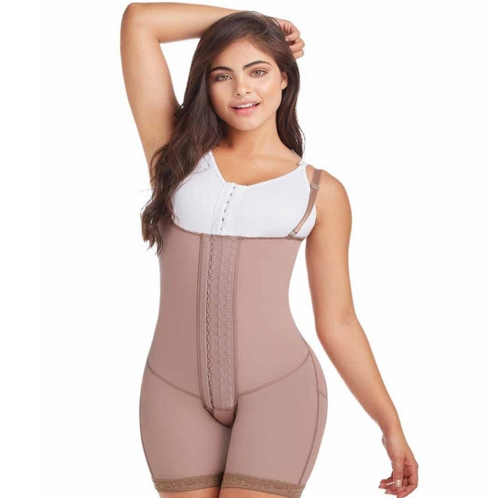 Delie by Fajas Diseños DPrada Faja Colombiana 09112 Short Strapless Girdle Butt Lift Cafe