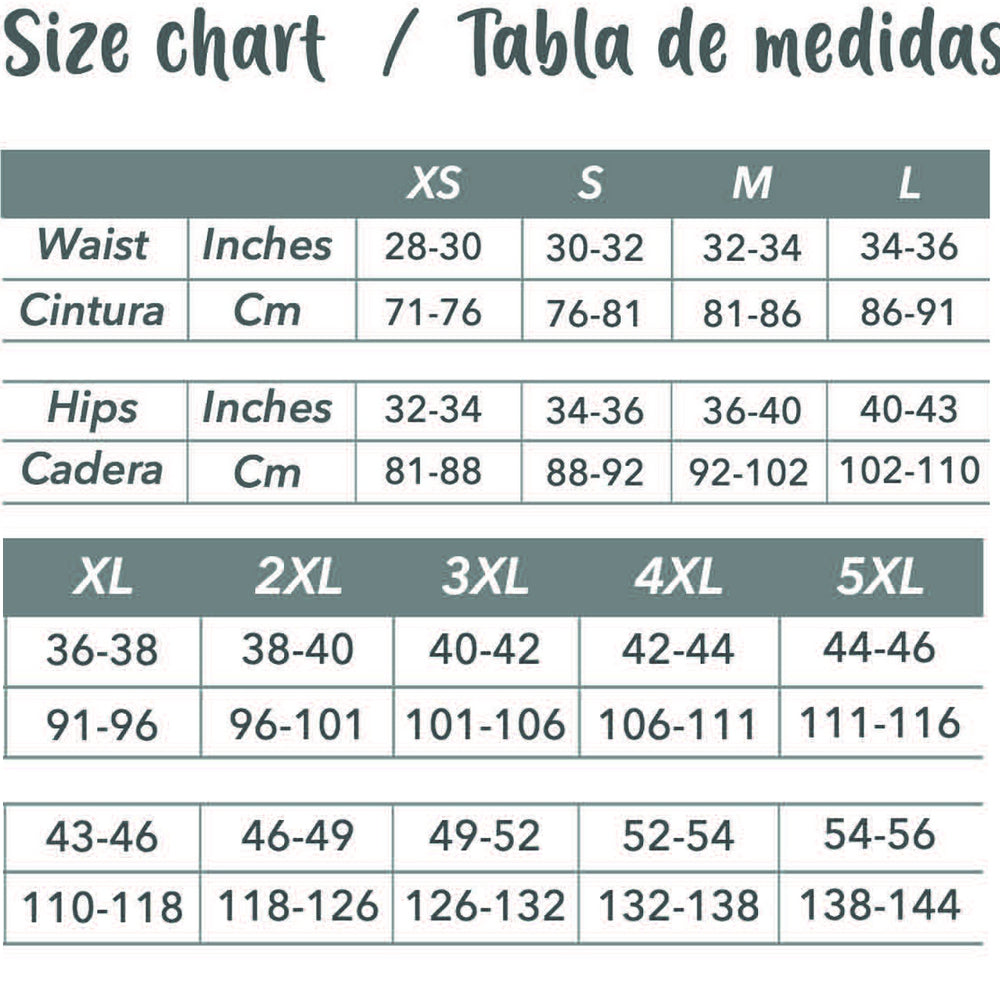 Yulii size chart / tabla de medidas fajas colombianas